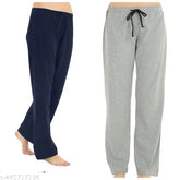 Grey and blue cotton maxi nightwear pyjama set for women (L, XL, XXL, XXXL) - India